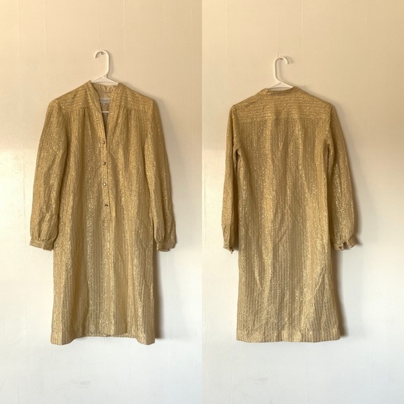 𝅺VINTAGE Stephan Casuals Gold 1/2 Button Down Dress - Picture 1 of 4